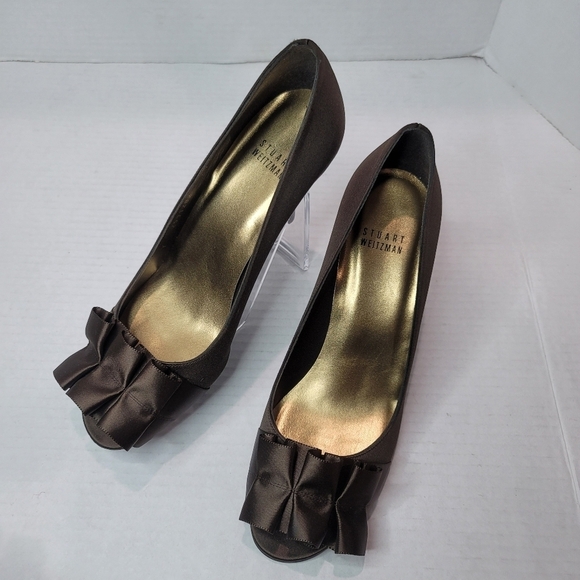 Stuart Weitzman Peep Toe Satin Heels Size 7.5 - Picture 11 of 12